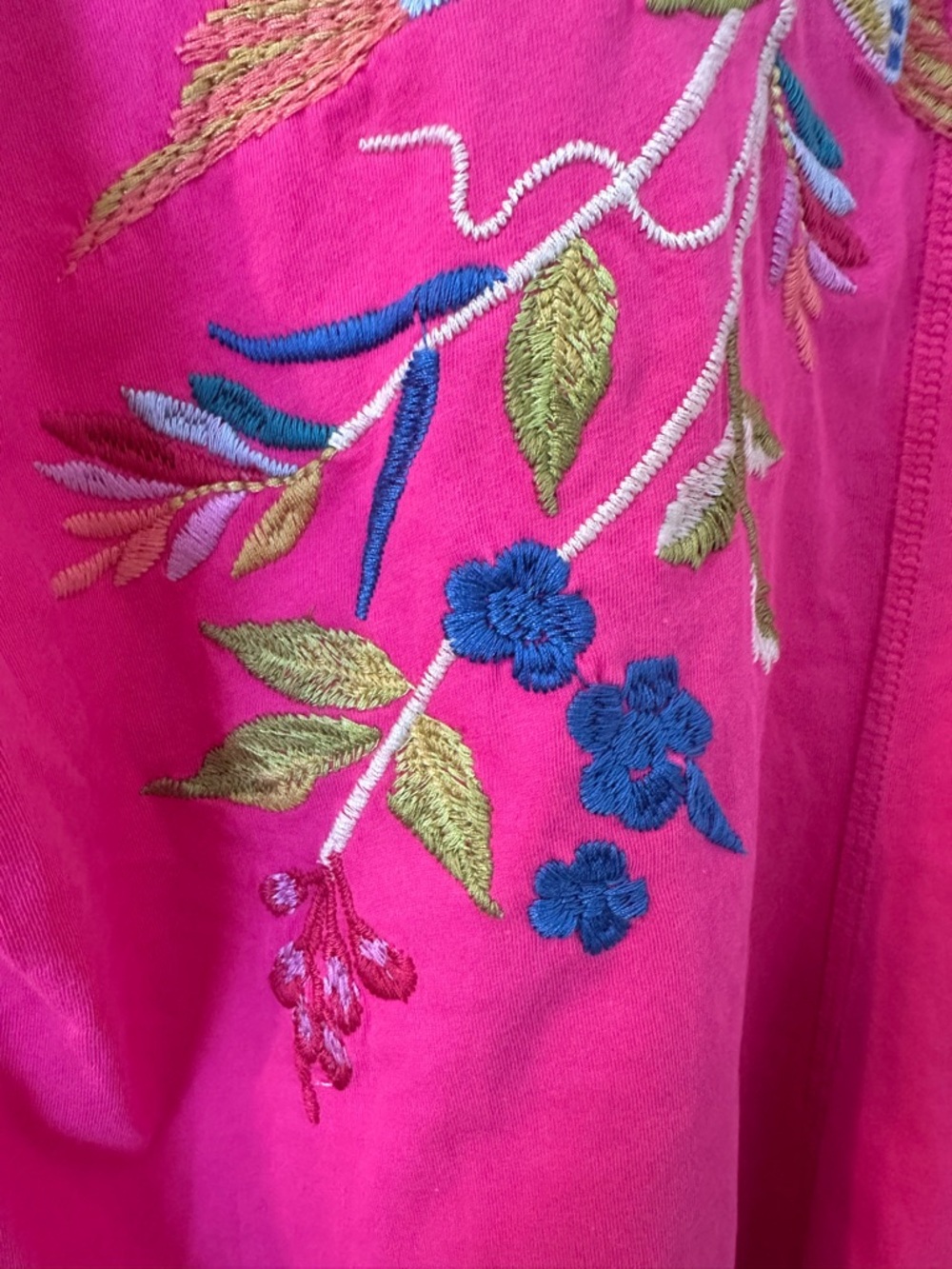 Johnny Was NWT Hot Pink Embroidered Long-Sleeve Henley Tunic - Picture 7 of 7